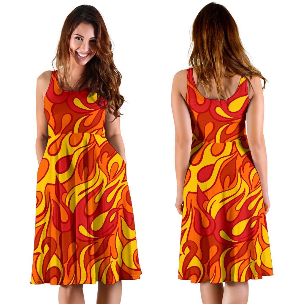 Flame Fire Print Pattern Dress-grizzshop