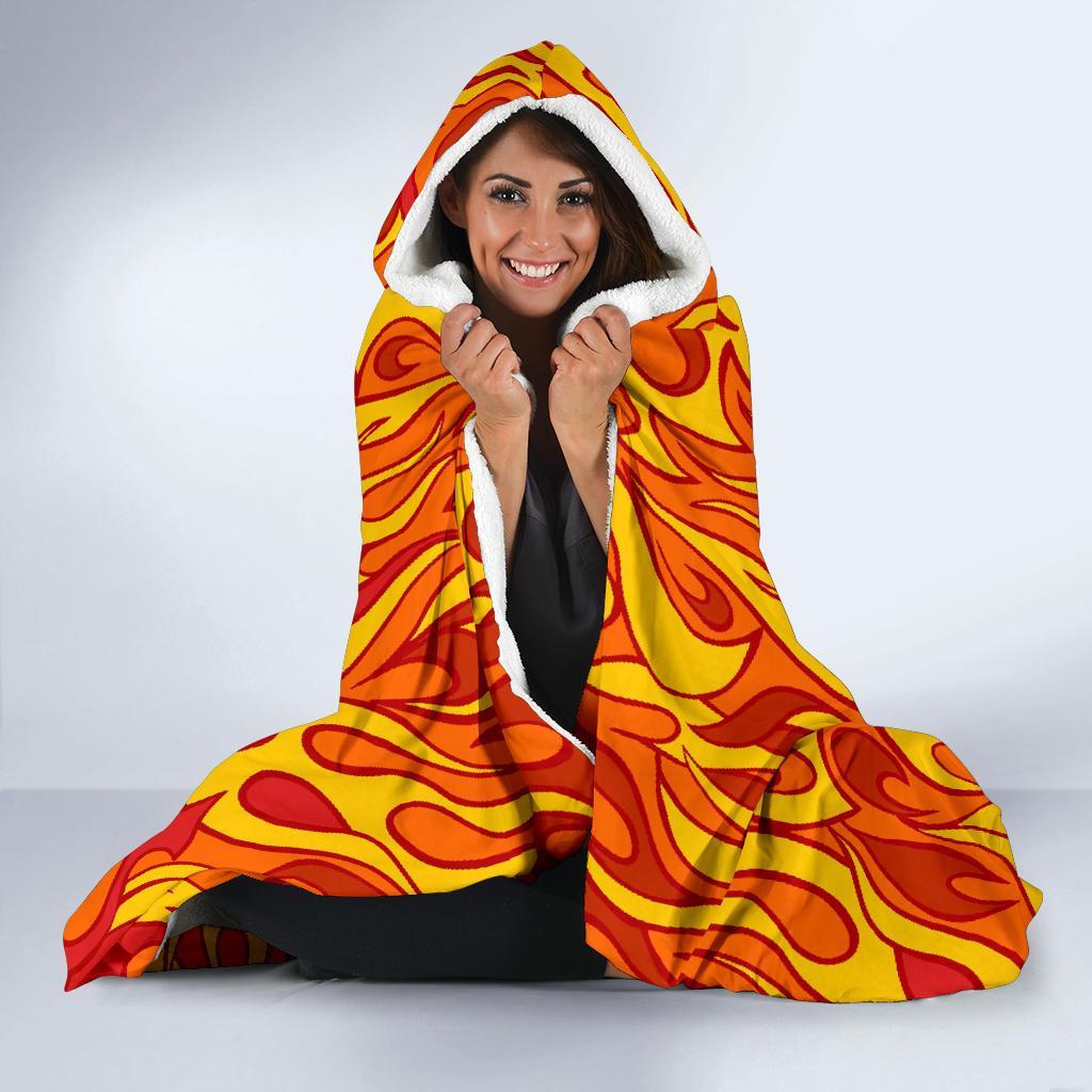 Flame Fire Print Pattern Hooded Blanket-grizzshop