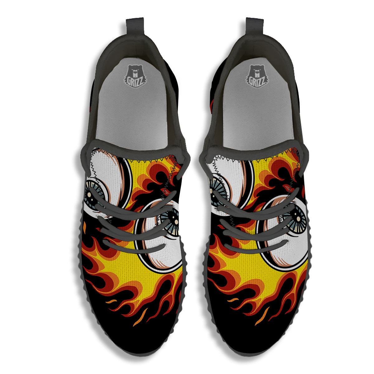 Flaming Eye Print Black Walking Shoes-grizzshop