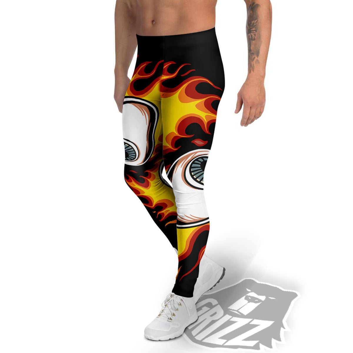 Flaming Eye Print Men's Leggings-grizzshop
