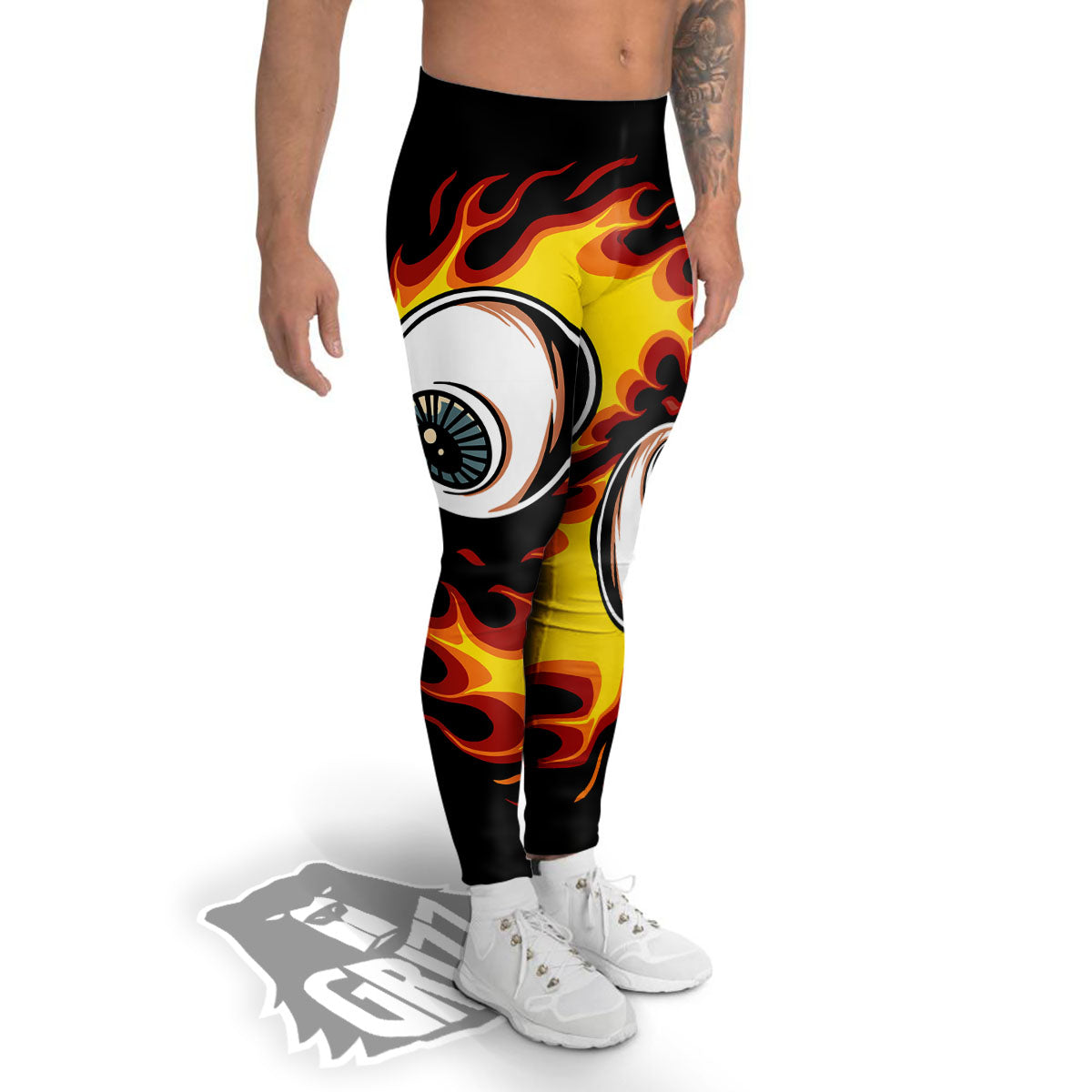 Flaming Eye Print Men's Leggings-grizzshop