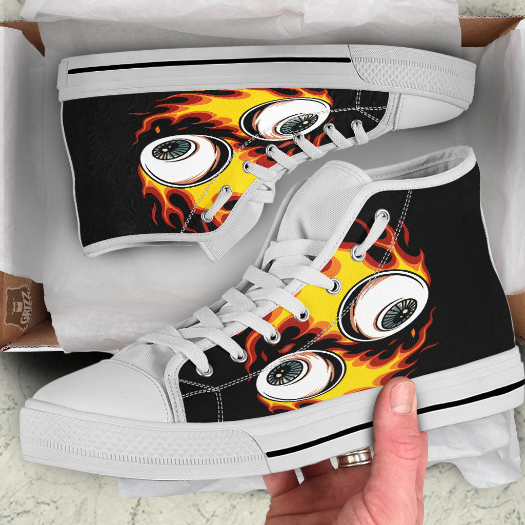 Flaming Eye Print White High Top Shoes-grizzshop