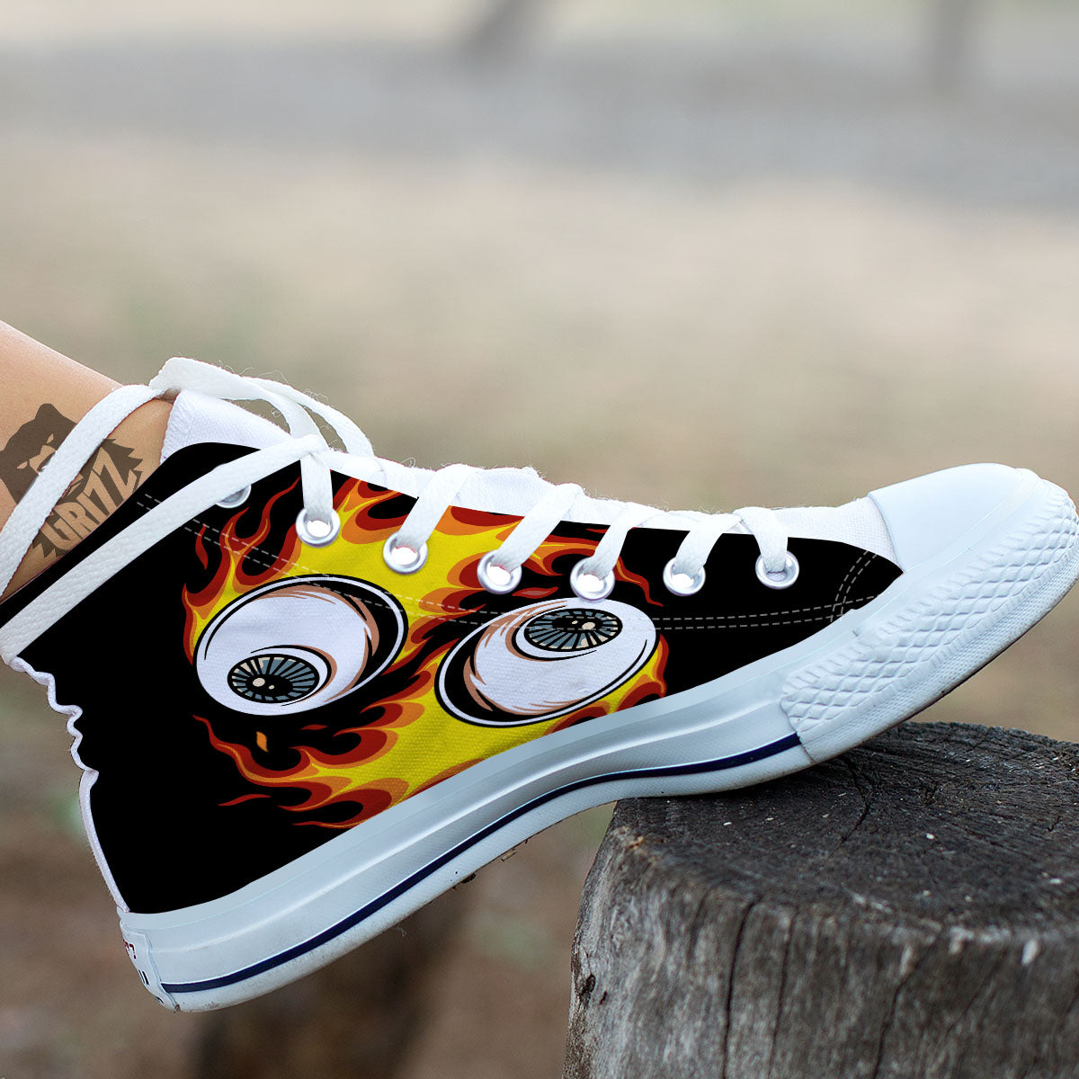 Flaming Eye Print White High Top Shoes-grizzshop