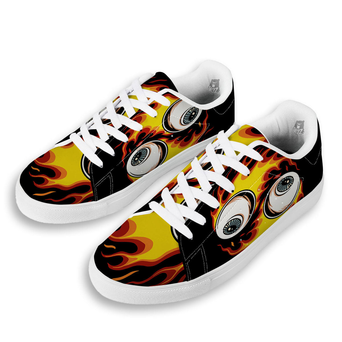 Flaming Eye Print White Low Top Sneakers-grizzshop