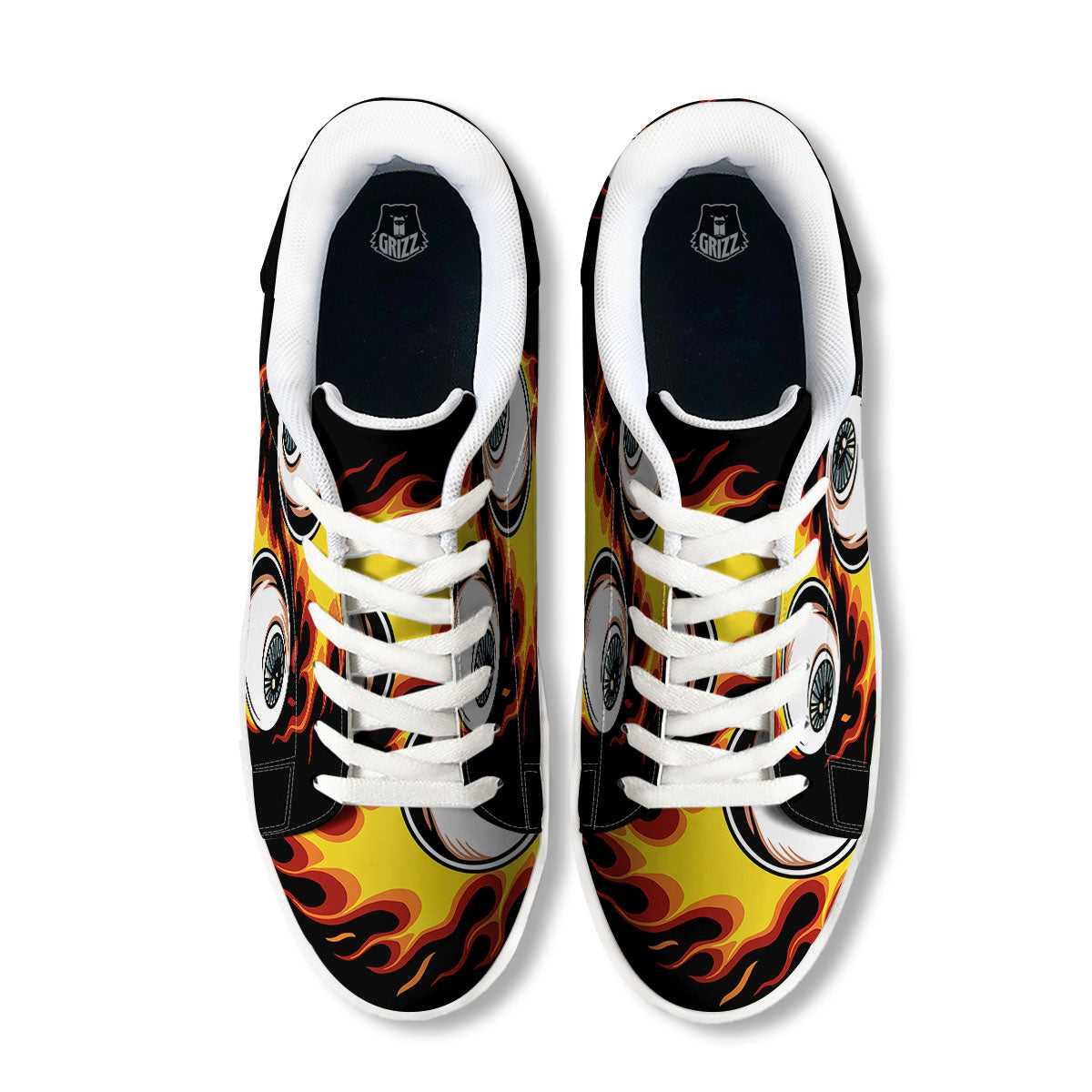 Flaming Eye Print White Low Top Sneakers-grizzshop