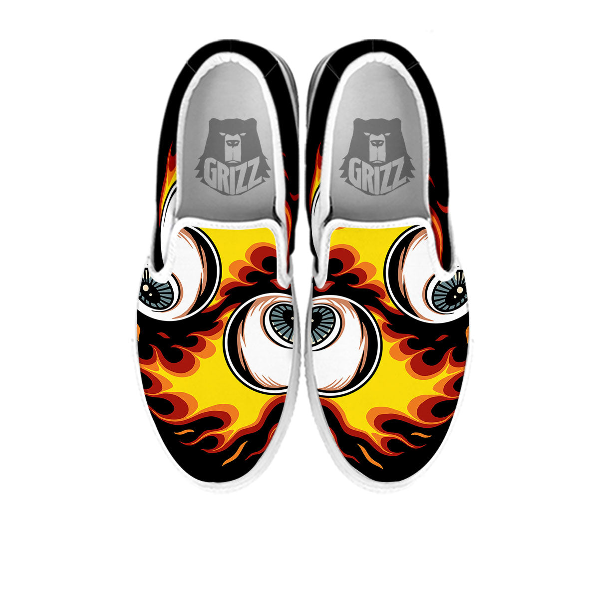 Flaming Eye Print White Slip On Shoes-grizzshop