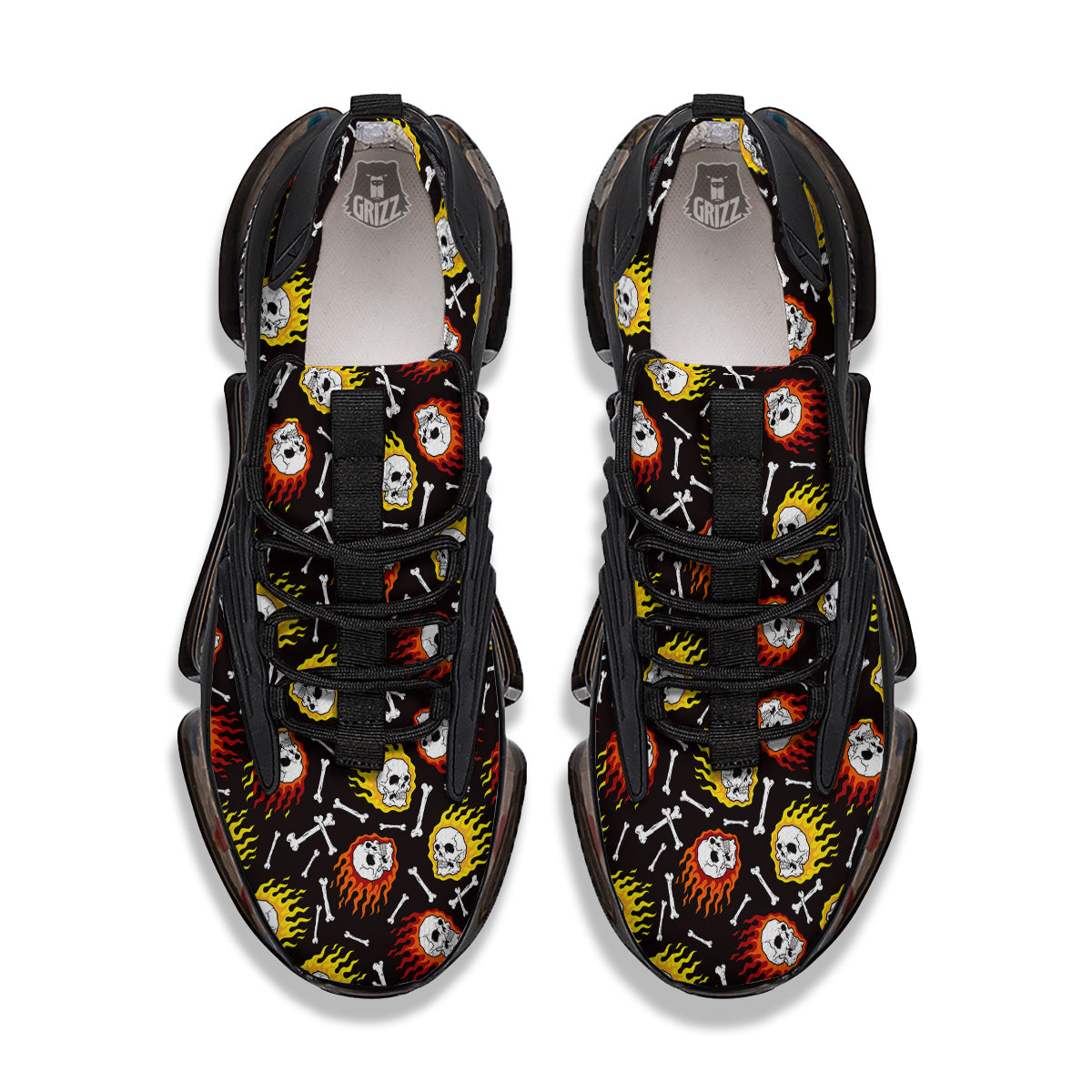 Flaming Skulls And Bone Print Pattern Black Gym Shoes-grizzshop