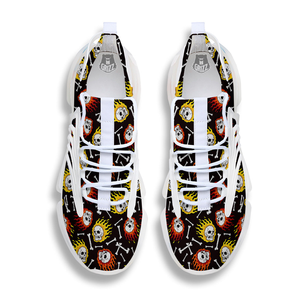 Flaming Skulls And Bone Print Pattern White Gym Shoes-grizzshop