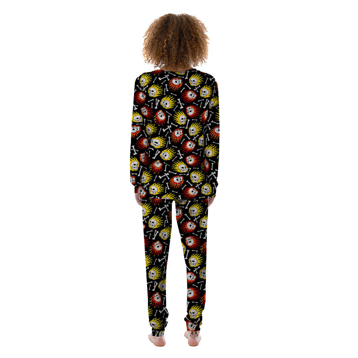 Flaming Skulls And Bone Print Pattern Women's Pajamas-grizzshop