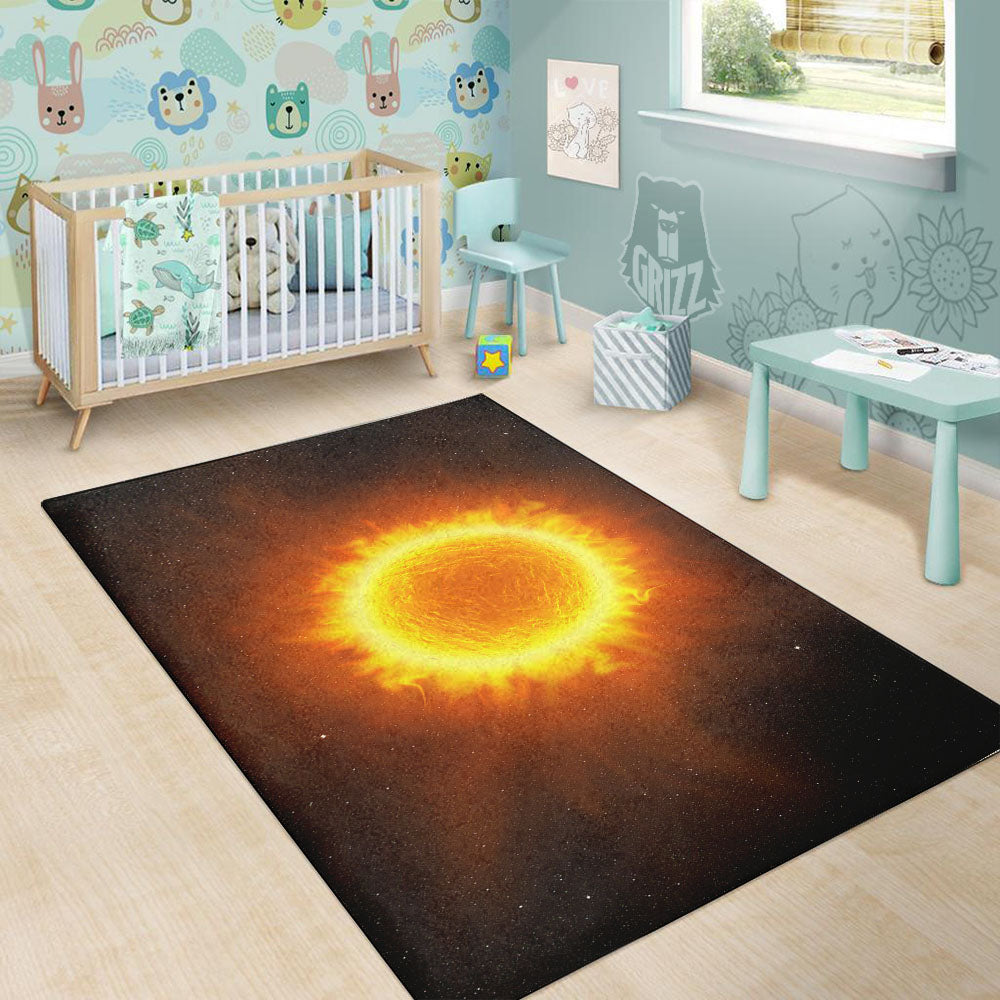 Flaming Sun Print Floor Mat-grizzshop