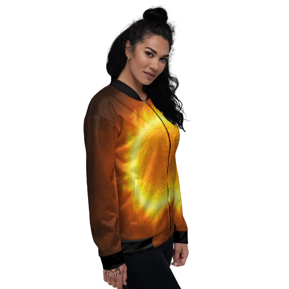 Flaming Sun Print Women's Bomber Jacket-grizzshop