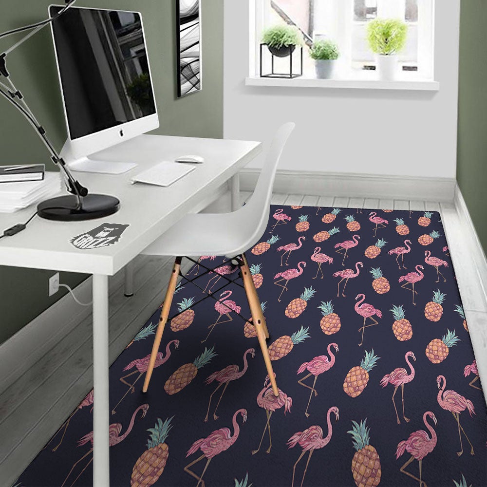 Flamingo And Pineapple Print Pattern Floor Mat-grizzshop