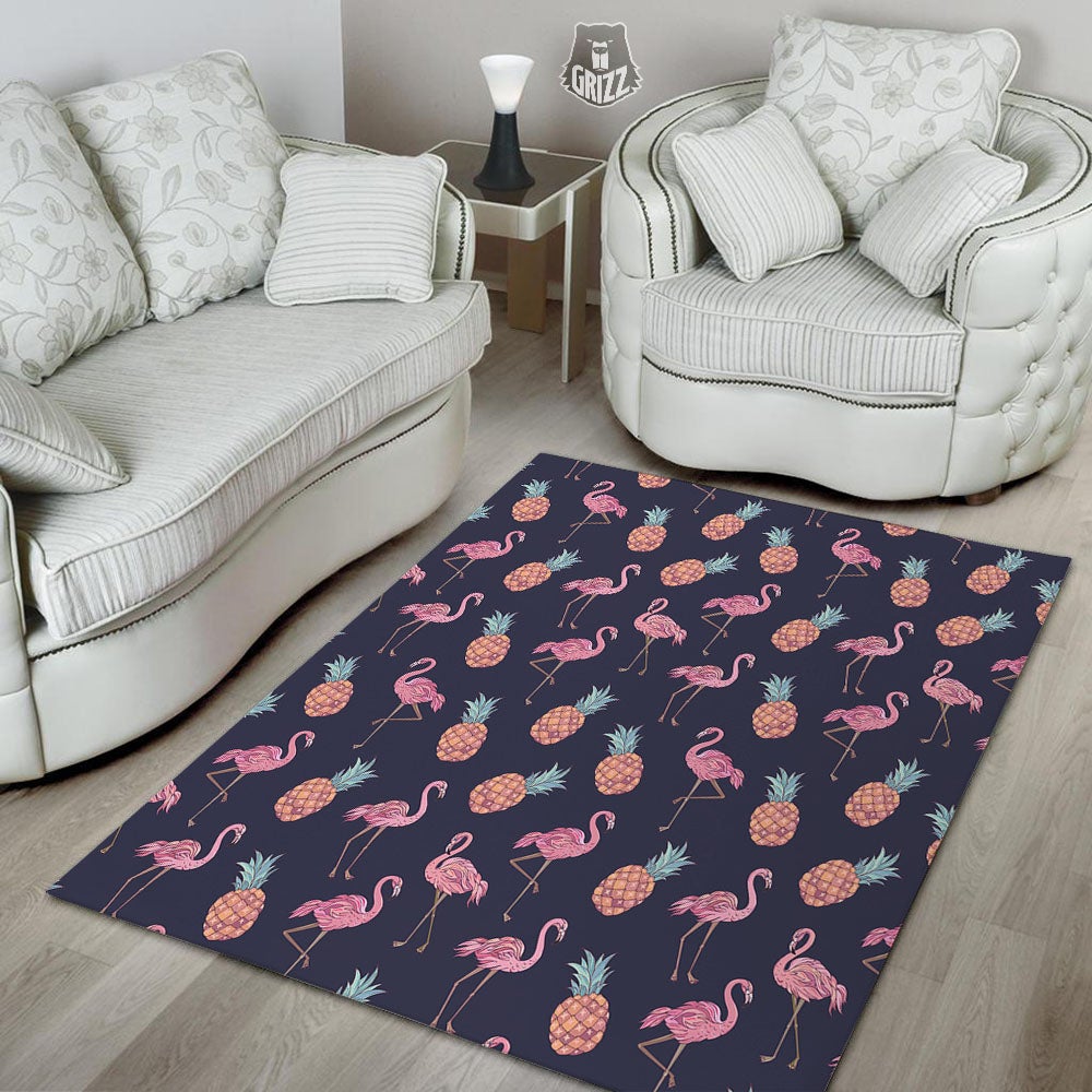 Flamingo And Pineapple Print Pattern Floor Mat-grizzshop