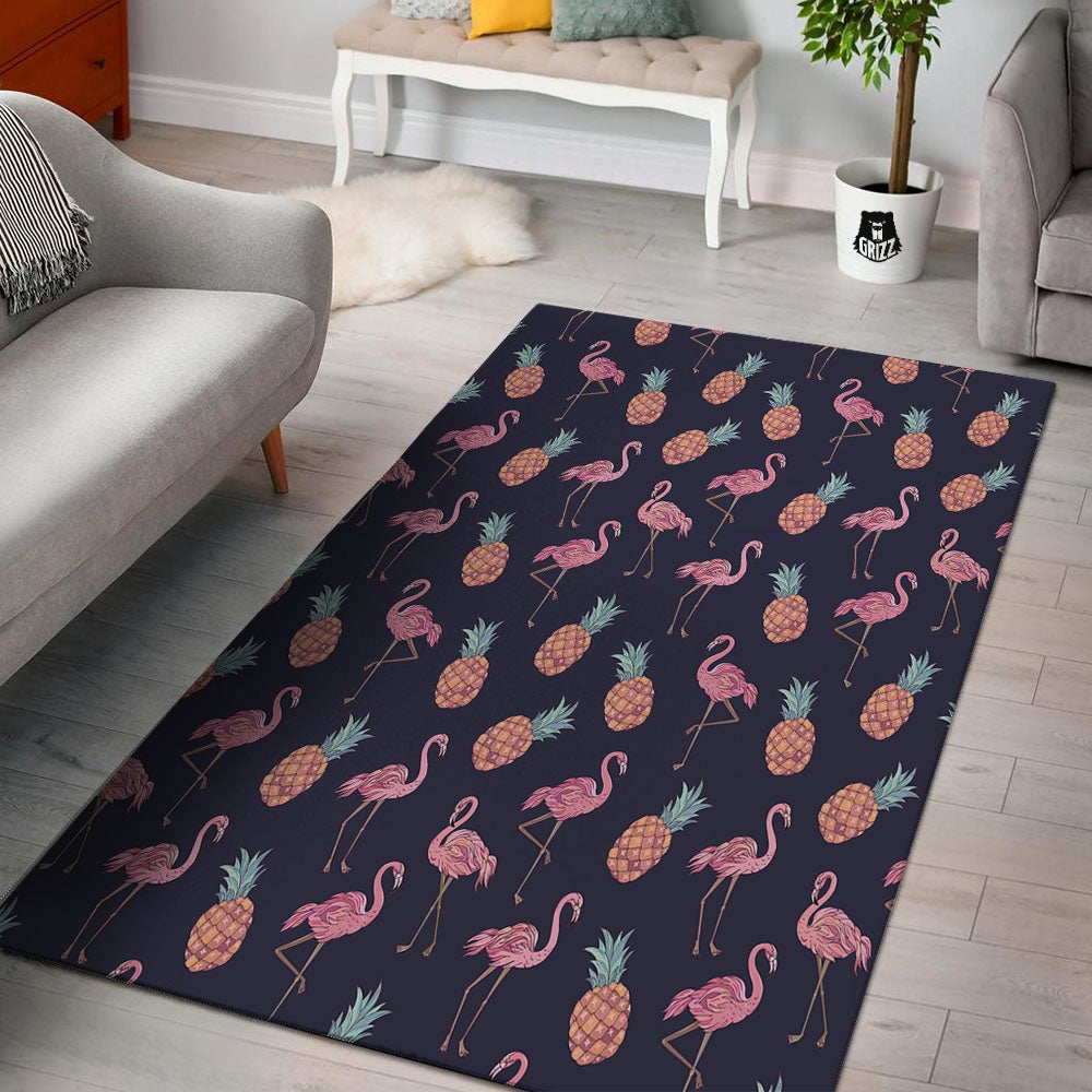 Flamingo And Pineapple Print Pattern Floor Mat-grizzshop