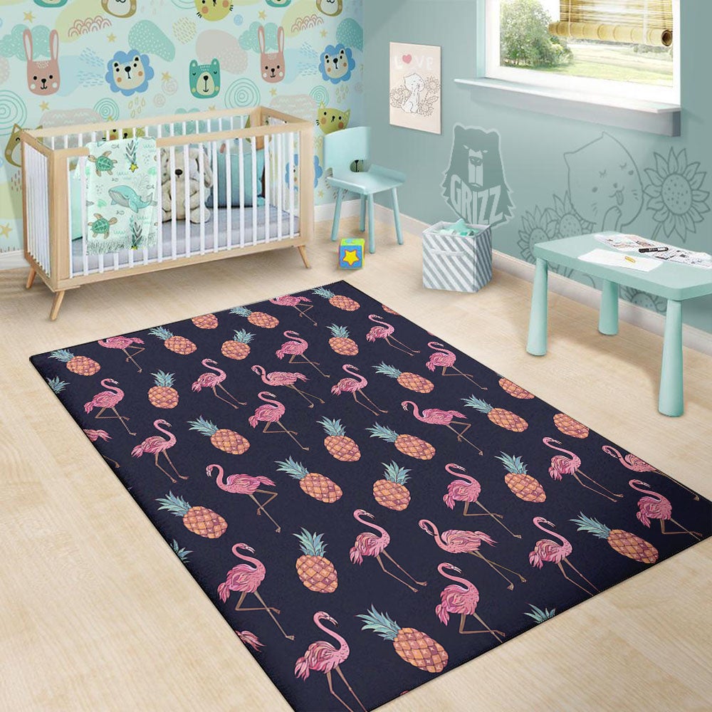 Flamingo And Pineapple Print Pattern Floor Mat-grizzshop