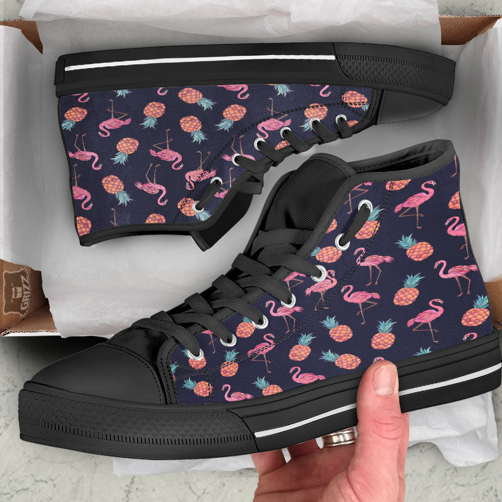 Flamingo And Pineapple Print Pattern High Top Shoes-grizzshop