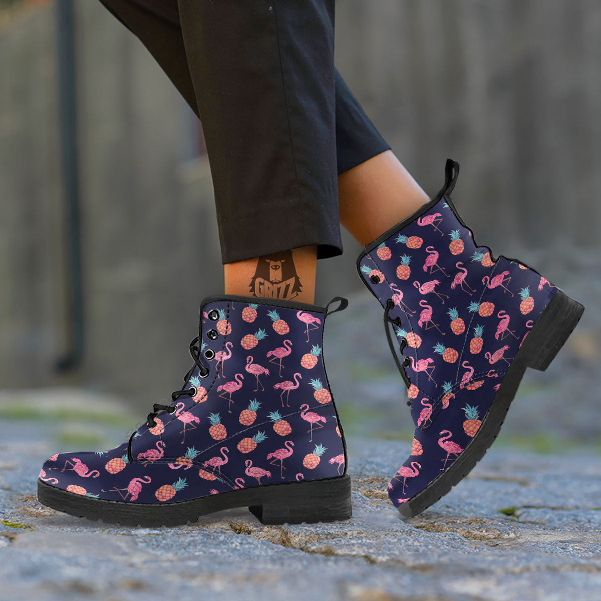 Flamingo And Pineapple Print Pattern Leather Boots-grizzshop