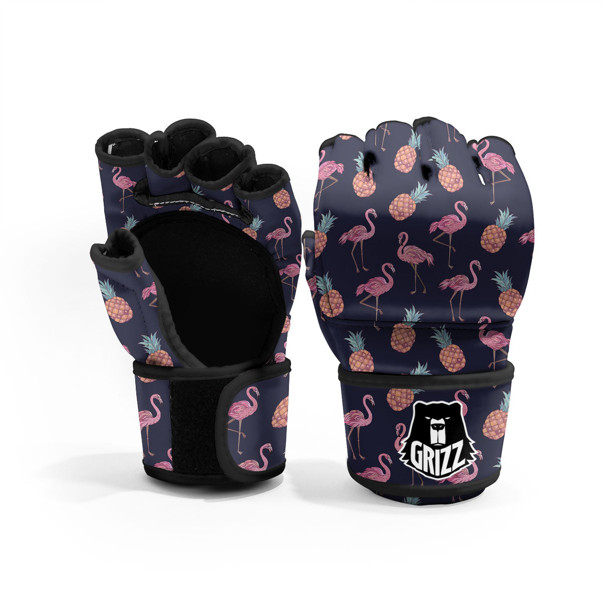 Flamingo And Pineapple Print Pattern MMA Gloves-grizzshop