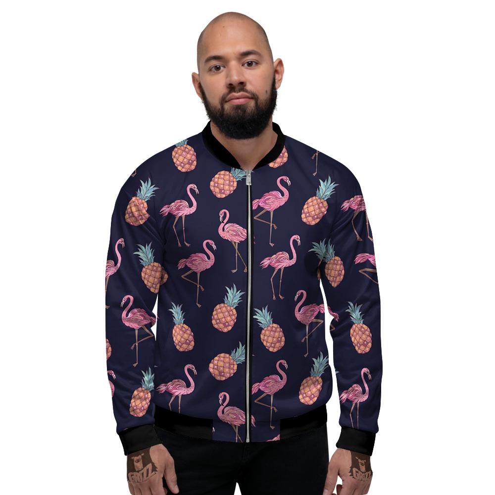 Flamingo And Pineapple Print Pattern Men's Bomber Jacket-grizzshop