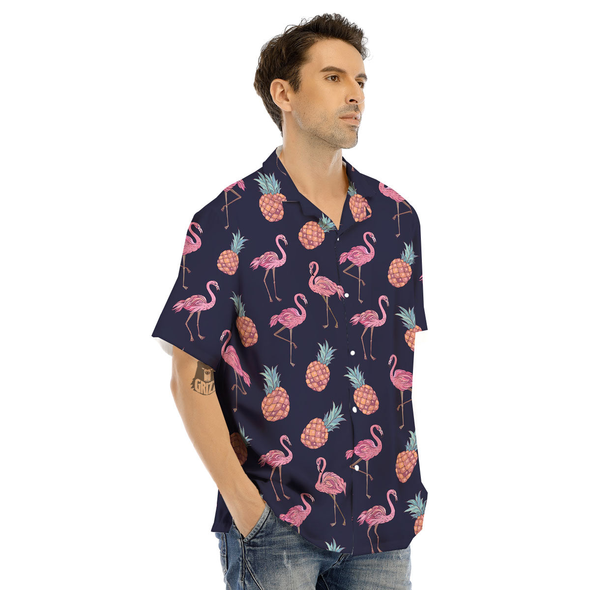 Flamingo And Pineapple Print Pattern Men's Hawaiian Shirt-grizzshop