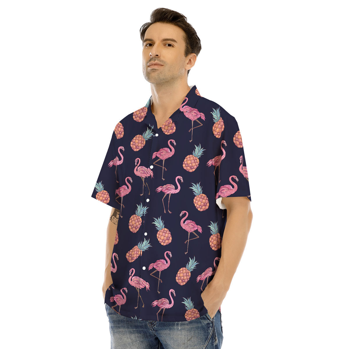 Flamingo And Pineapple Print Pattern Men's Hawaiian Shirt-grizzshop