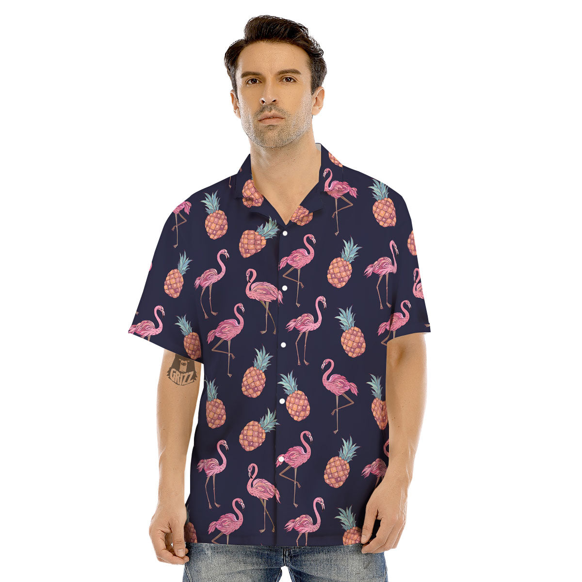 Flamingo And Pineapple Print Pattern Men's Hawaiian Shirt-grizzshop