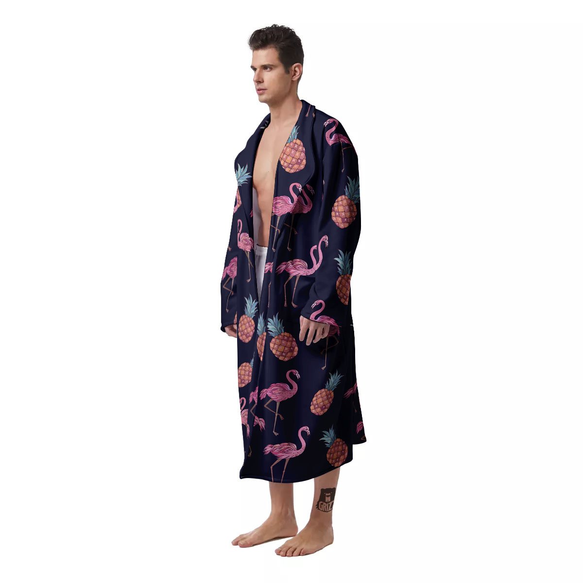 Flamingo And Pineapple Print Pattern Men's Robe-grizzshop