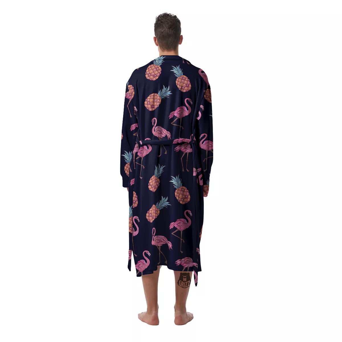 Flamingo And Pineapple Print Pattern Men's Robe-grizzshop