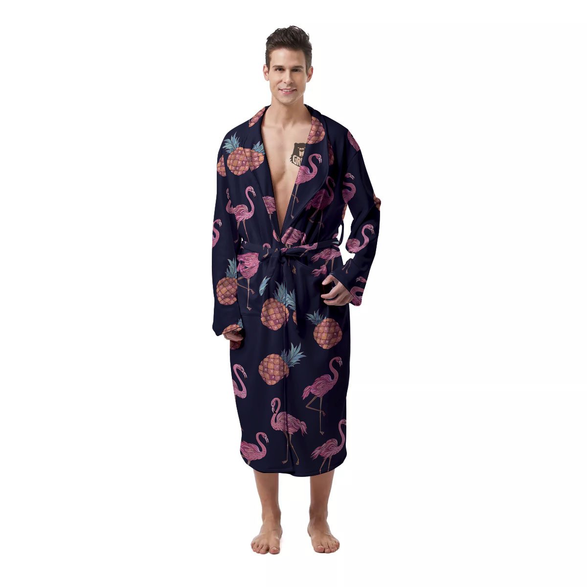 Flamingo And Pineapple Print Pattern Men's Robe-grizzshop