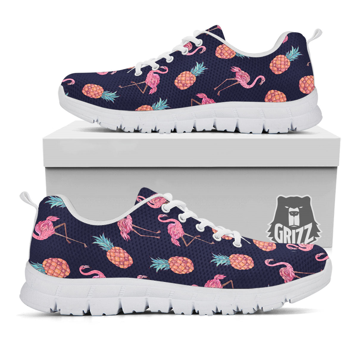 Flamingo And Pineapple Print Pattern White Sneaker-grizzshop