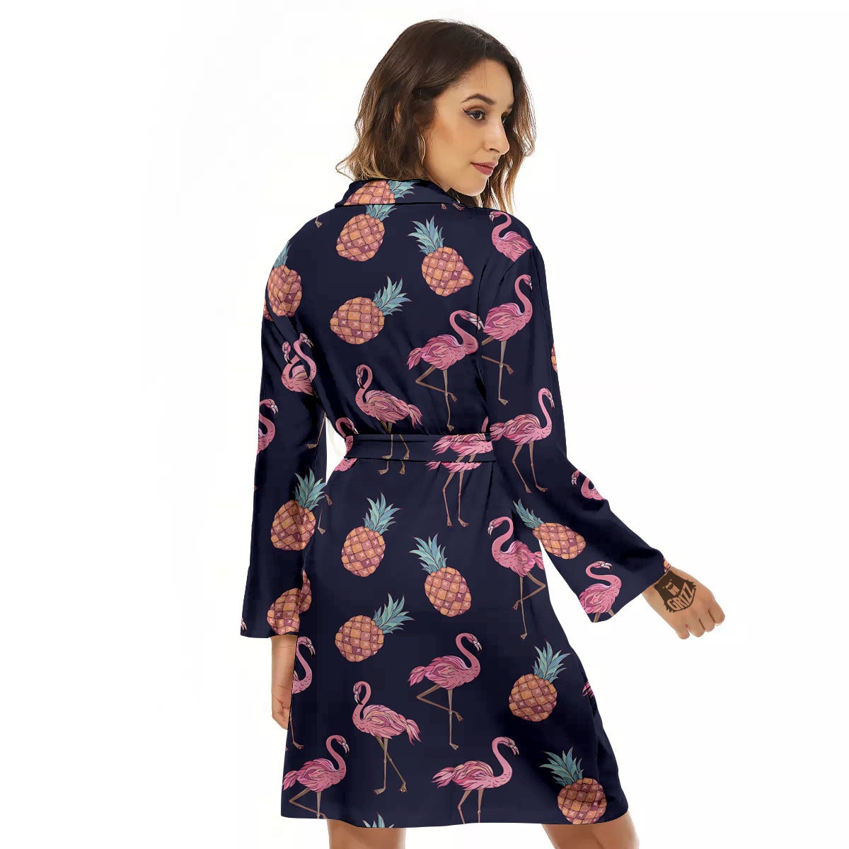 Flamingo And Pineapple Print Pattern Women's Robe-grizzshop