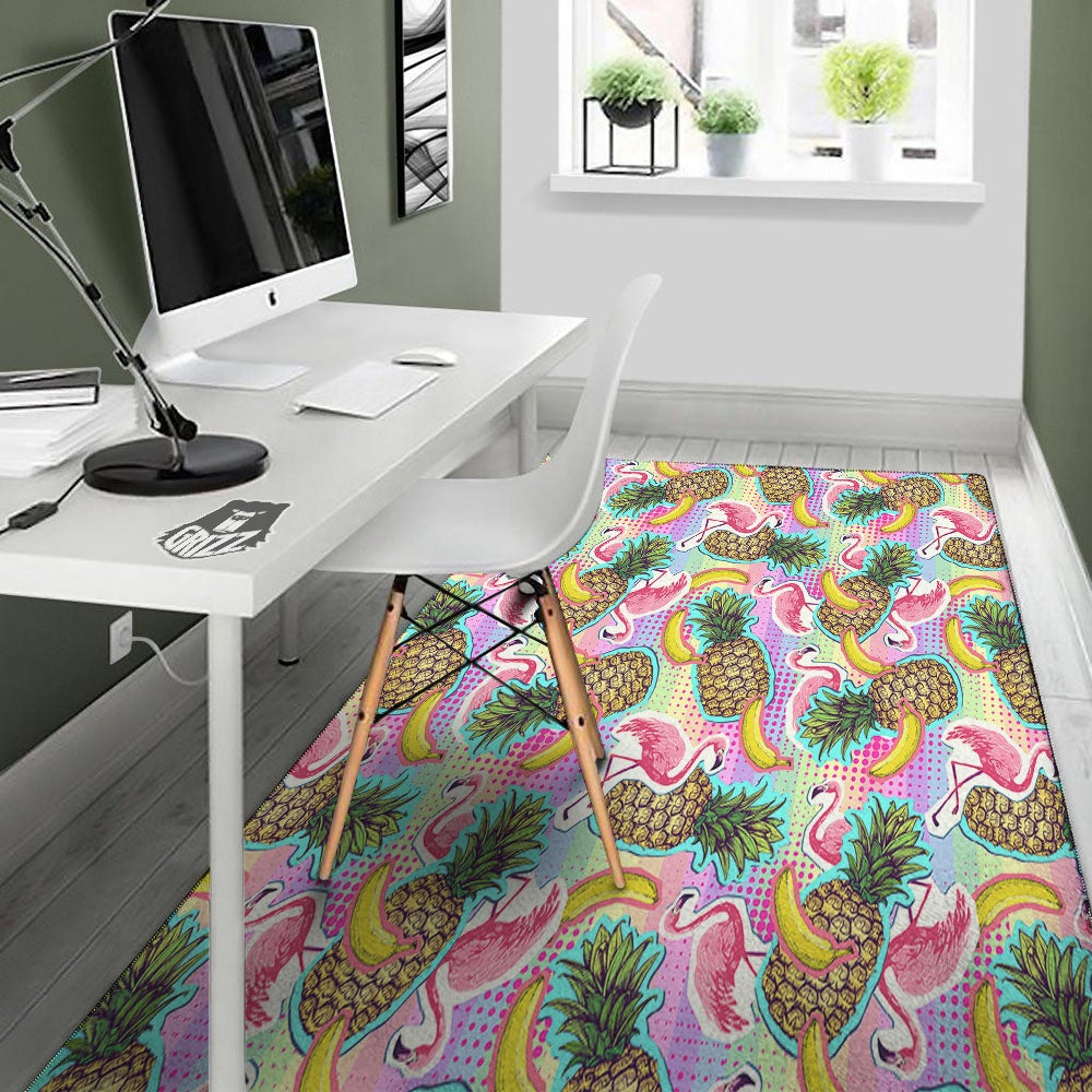 Flamingo And Pineapple Rainbow Print Pattern Floor Mat-grizzshop