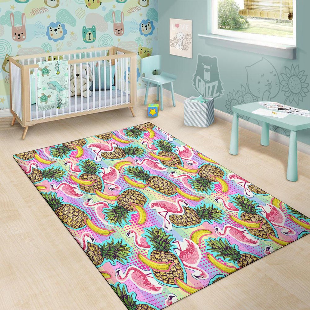 Flamingo And Pineapple Rainbow Print Pattern Floor Mat-grizzshop