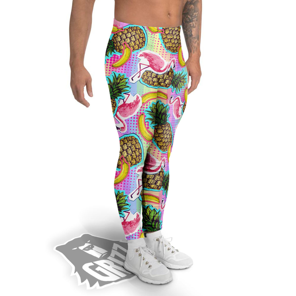 Flamingo And Pineapple Rainbow Print Pattern Men's Leggings-grizzshop