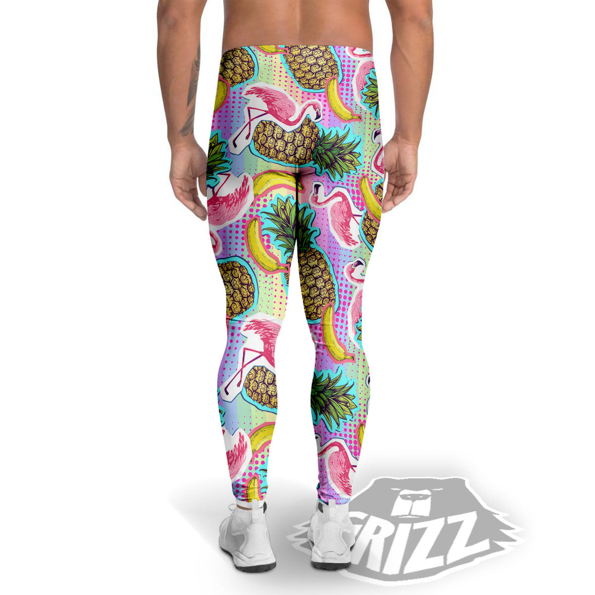 Flamingo And Pineapple Rainbow Print Pattern Men's Leggings-grizzshop