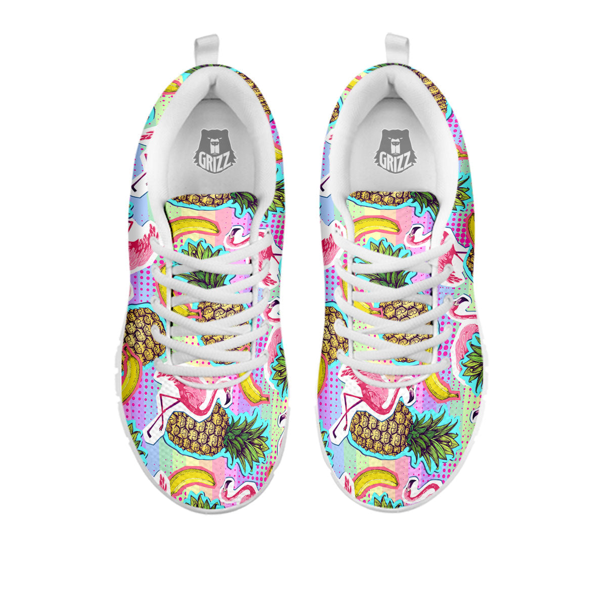 Flamingo And Pineapple Rainbow Print Pattern White Sneaker-grizzshop