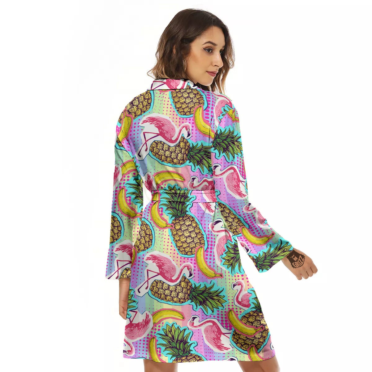 Flamingo And Pineapple Rainbow Print Pattern Women's Robe-grizzshop