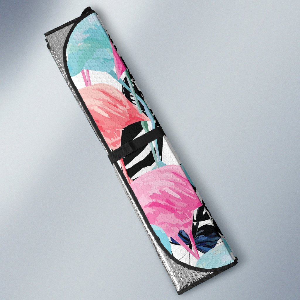 Flamingo Butterfly Hawaiian Tropical Pattern Print Car Sun Shade-grizzshop