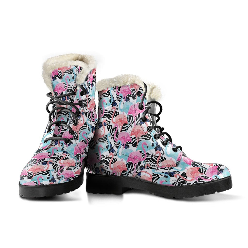 Flamingo Butterfly Hawaiian Tropical Pattern Print Comfy Winter Boots-grizzshop