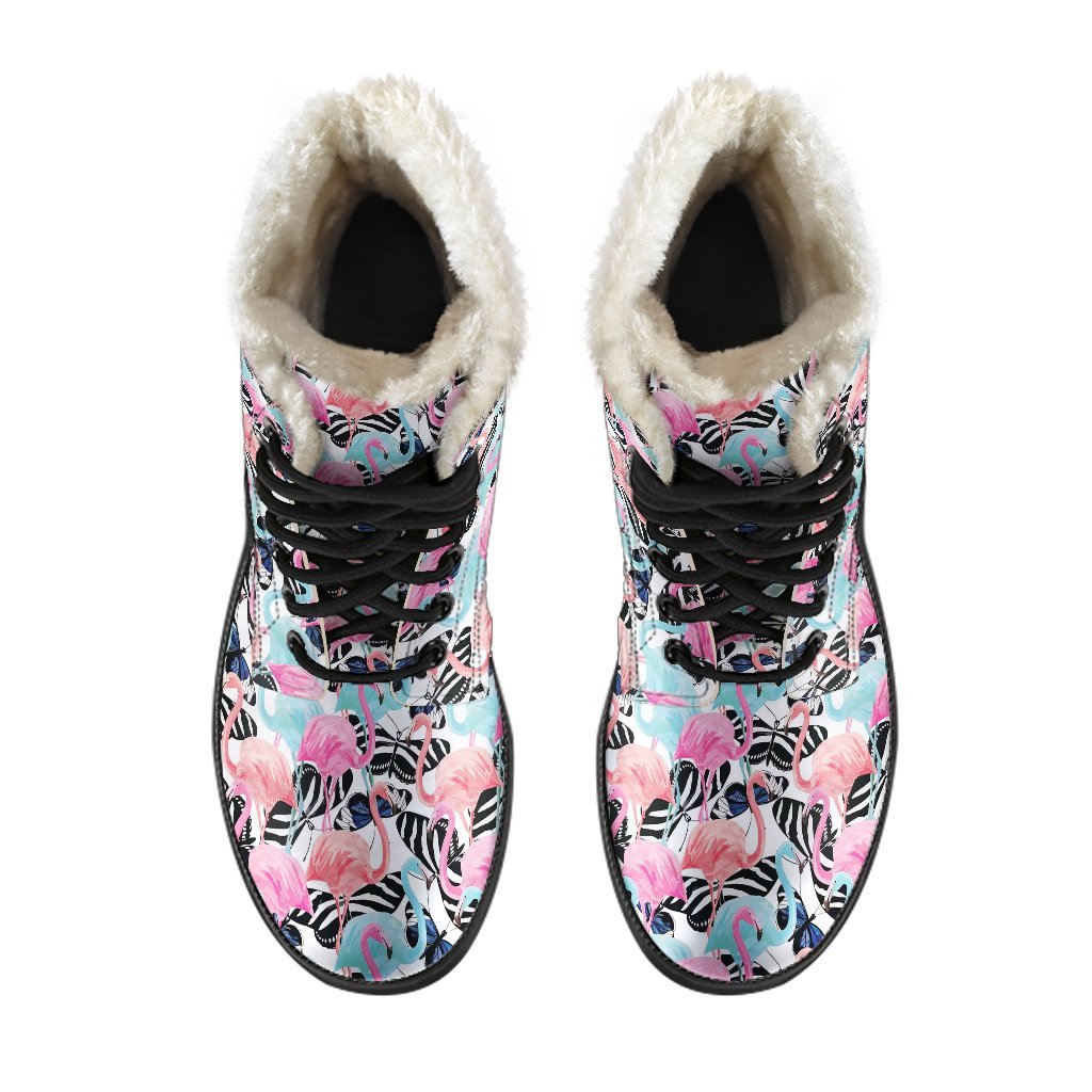 Flamingo Butterfly Hawaiian Tropical Pattern Print Comfy Winter Boots-grizzshop