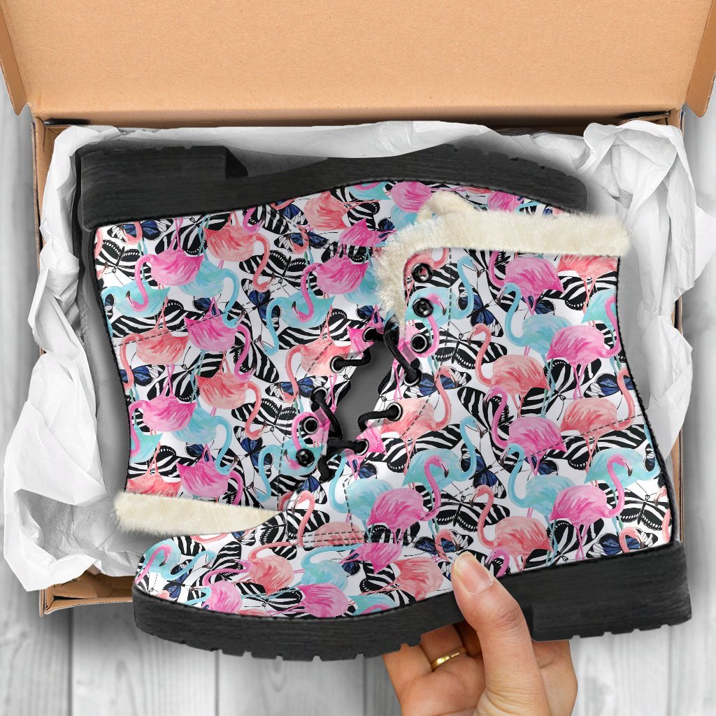 Flamingo Butterfly Hawaiian Tropical Pattern Print Comfy Winter Boots-grizzshop