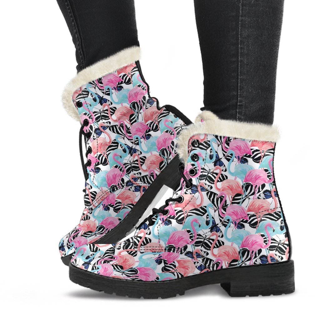Flamingo Butterfly Hawaiian Tropical Pattern Print Comfy Winter Boots-grizzshop