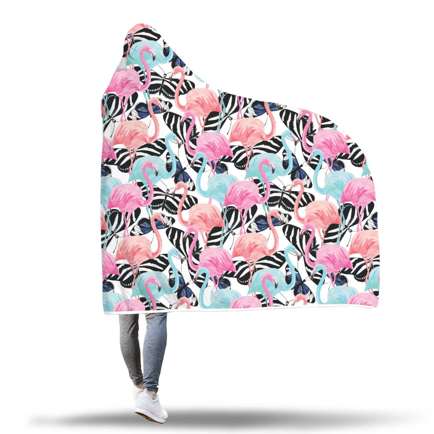 Flamingo Butterfly Hawaiian Tropical Pattern Print Hooded Blanket-grizzshop