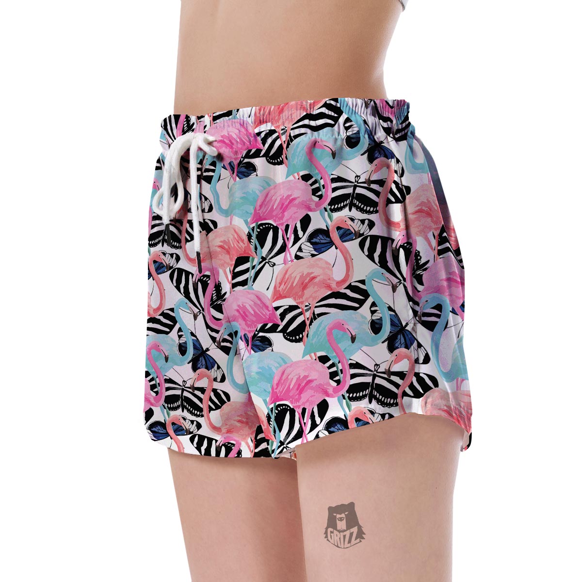 Flamingo Butterfly Hawaiian Tropical Pattern Print Women's Shorts-grizzshop