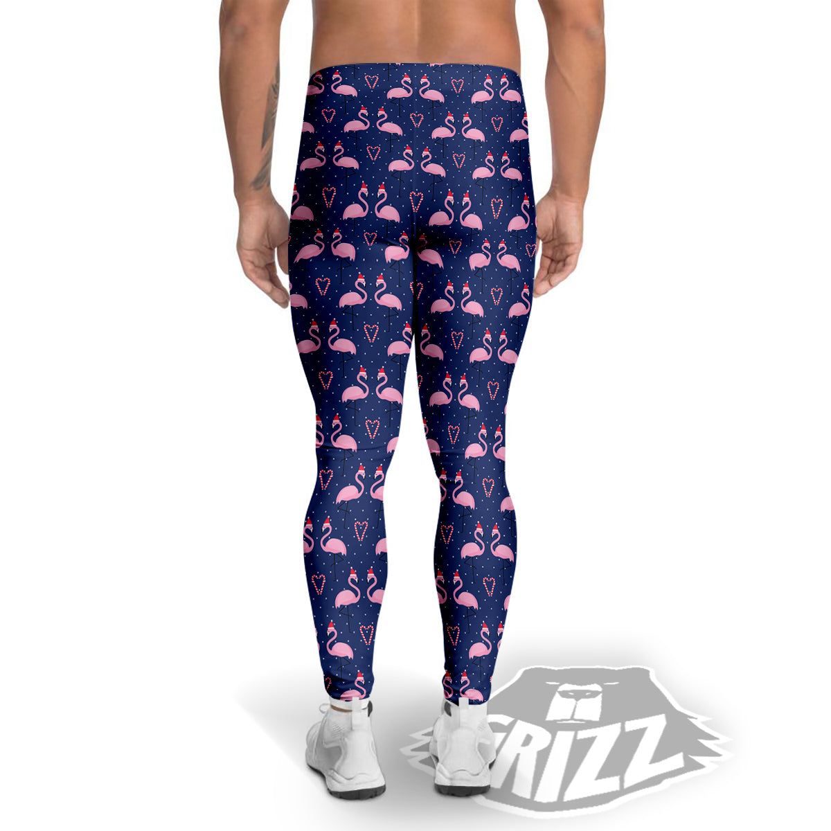 Flamingo Christmas Snowy Print Pattern Men's Leggings-grizzshop