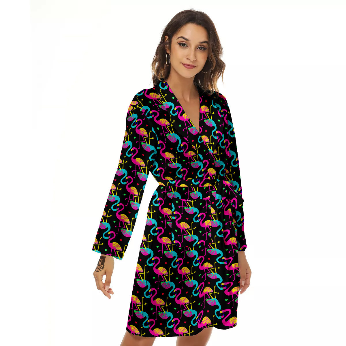 Flamingo Colorful Print Pattern Women's Robe-grizzshop