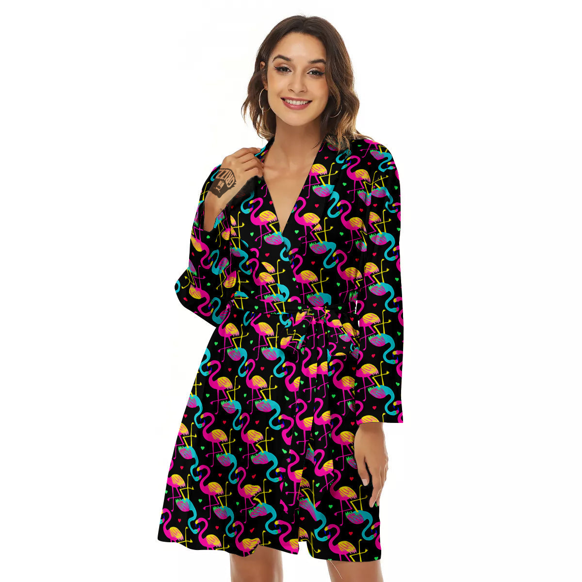 Flamingo Colorful Print Pattern Women's Robe-grizzshop