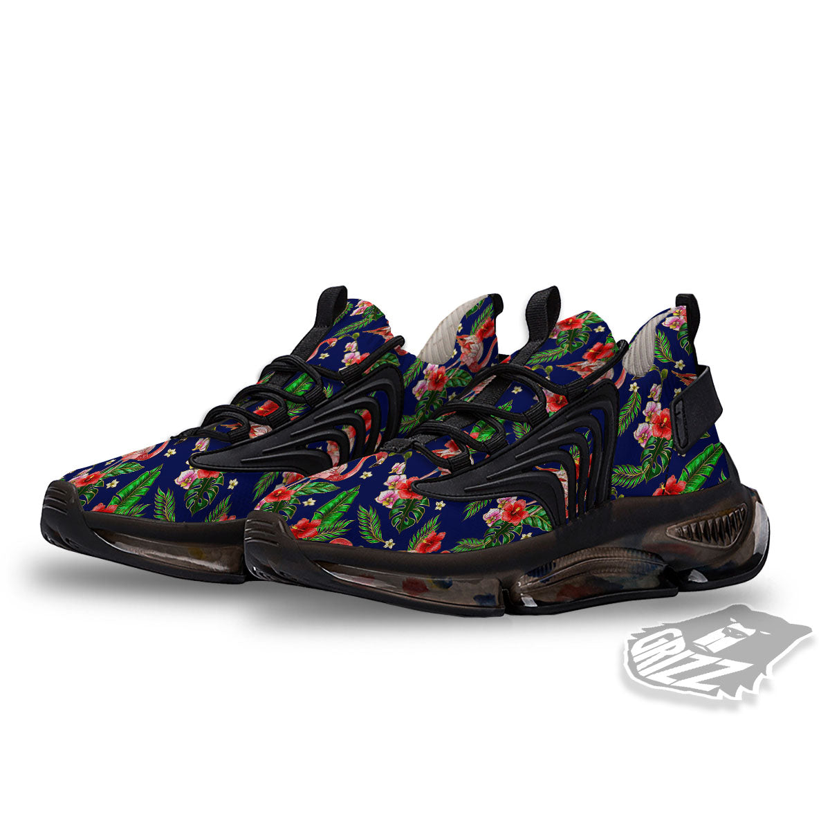 Flamingo Floral Tropical Print Pattern Black Gym Shoes-grizzshop