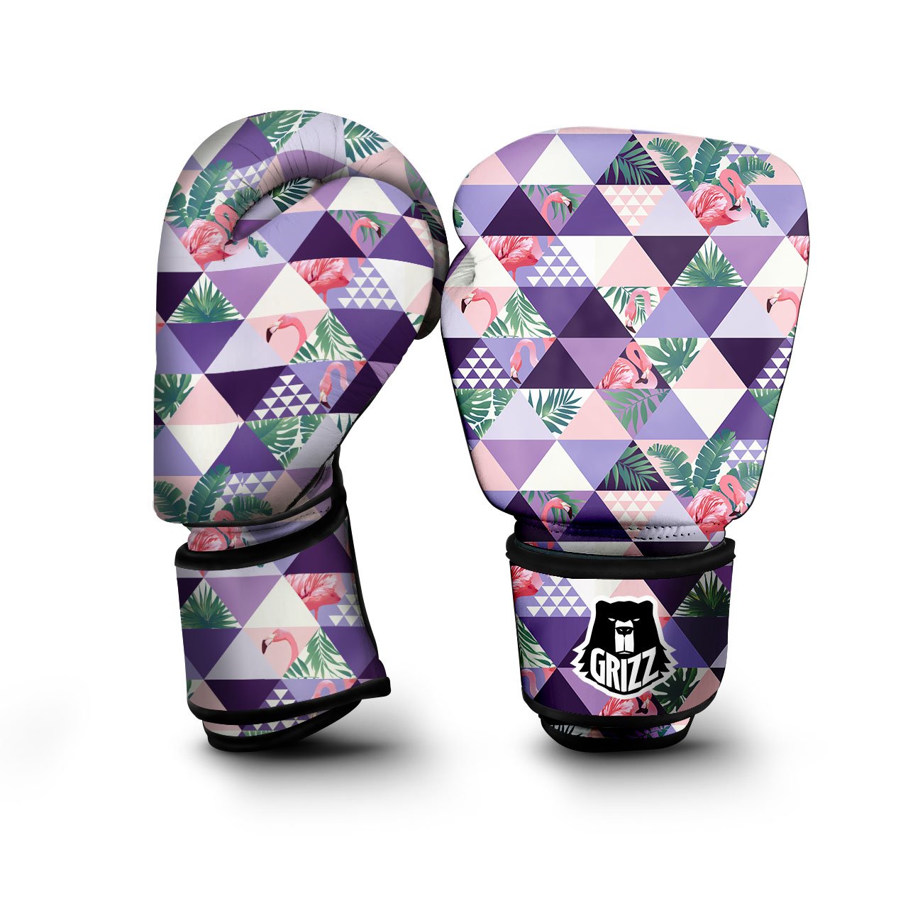 Flamingo Geometric Purple Print Pattern Boxing Gloves-grizzshop