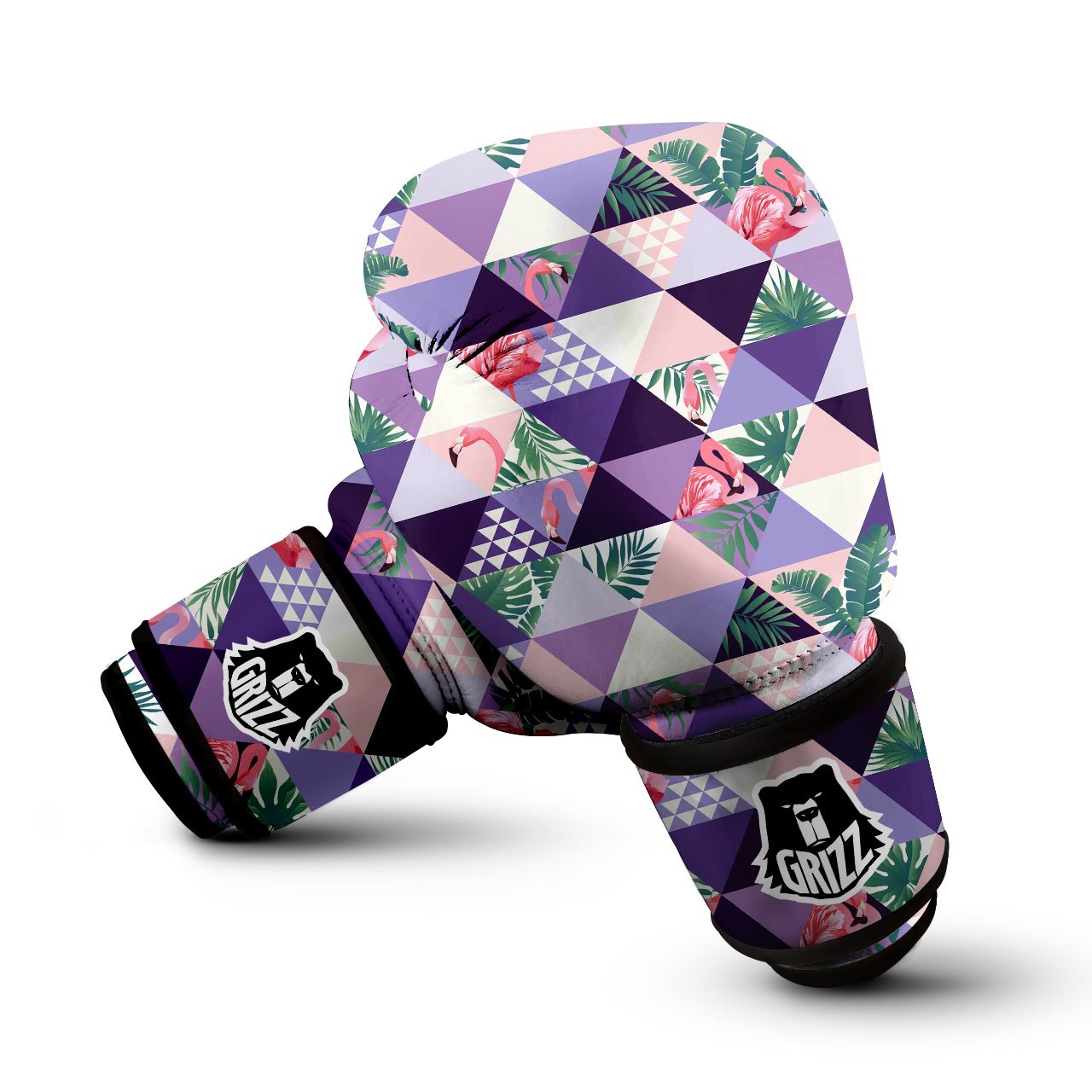 Flamingo Geometric Purple Print Pattern Boxing Gloves-grizzshop